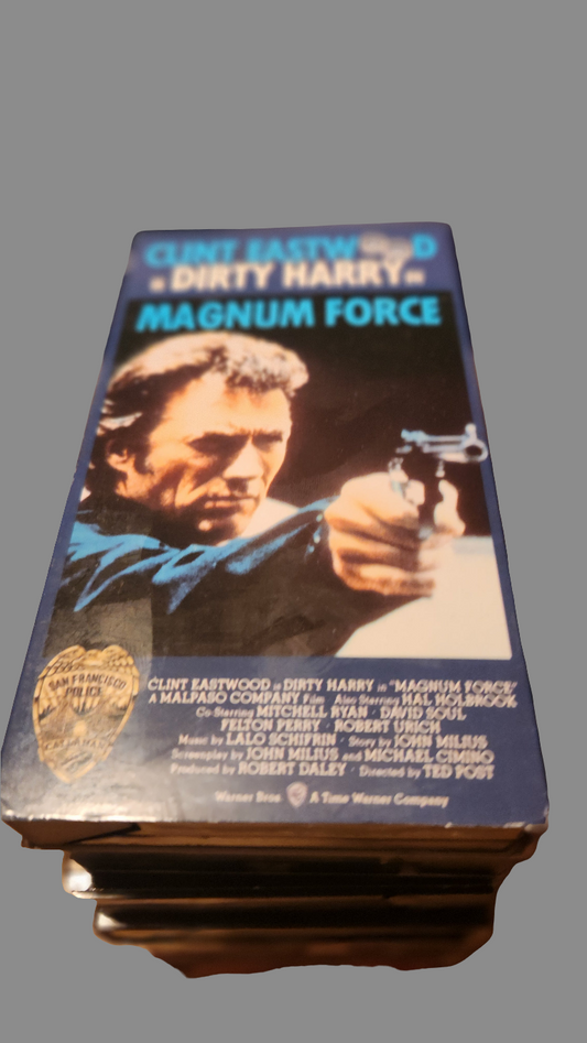 Magnum Force VHS collectible featuring Clint Eastwood as Dirty Harry on the cover artwork