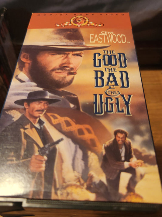 The Good The Bad The Ugly VHS tape with classic movie cover art featuring Clint Eastwood and characters