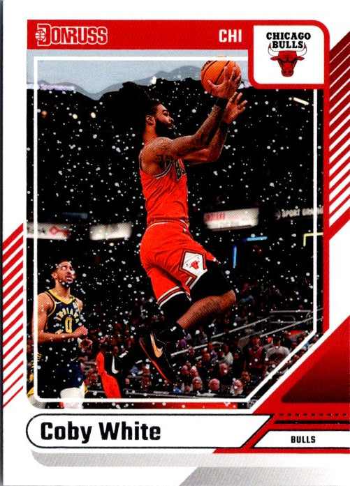 Coby White trading card featuring the player in action for the Chicago Bulls in a dynamic pose