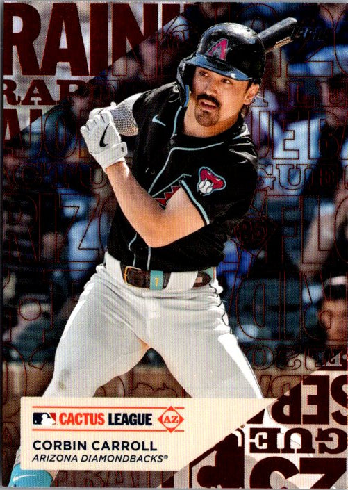 Topps Corbin Carroll trading card featuring the Arizona Diamondbacks player in action