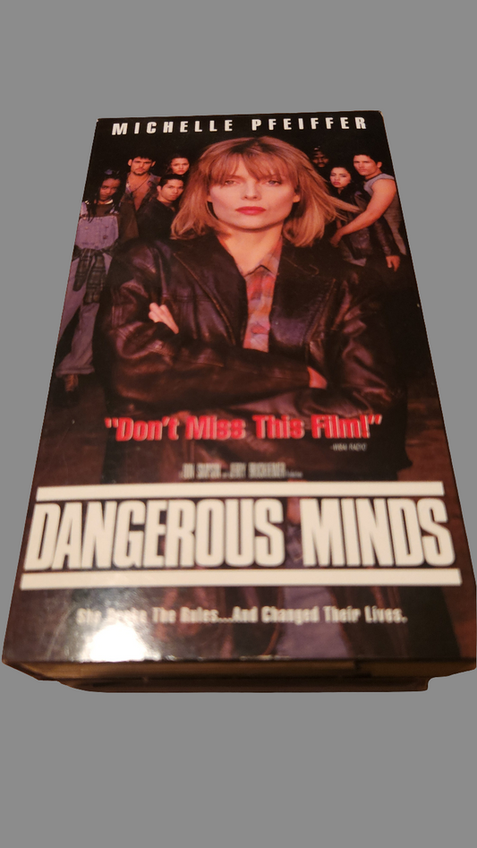 Dangerous Minds VHS tape featuring Michelle Pfeiffer with a captivating film cover design