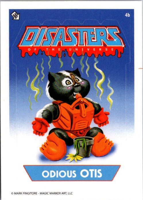 DISASTERS OF THE UNIVERSE 4B Odious Otis card for sale featuring a distressed cartoon character in orange outfit