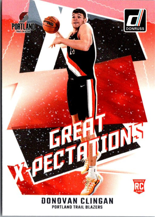 Donovan Clingan rookie card from Donruss Panini featuring the Portland Trail Blazers player in action