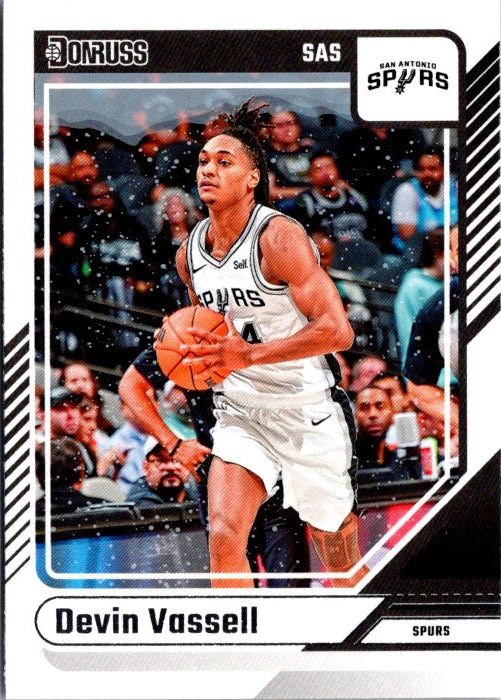 Devin Vassell trading card featuring the San Antonio Spurs player in action on the court
