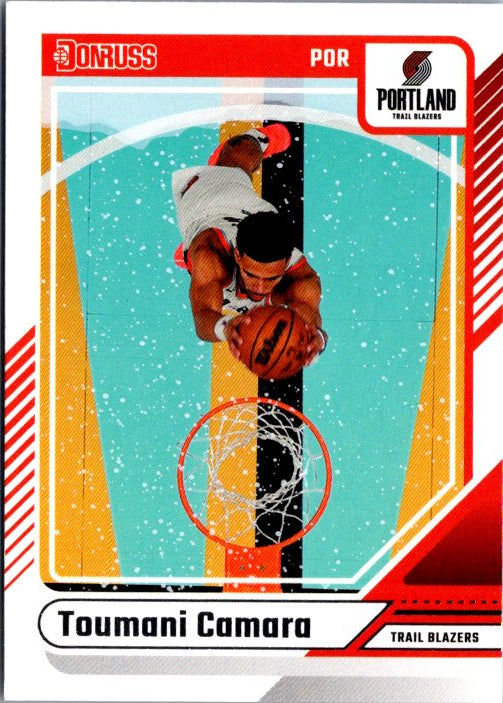 Toumani Camara trading card from Donruss Panini featuring the player dunking for the Portland Trail Blazers