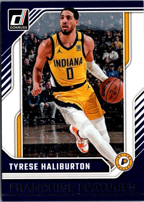 DONRUSS PANINI Tyrese Haliburton Basketball Card featuring Franchise Features design