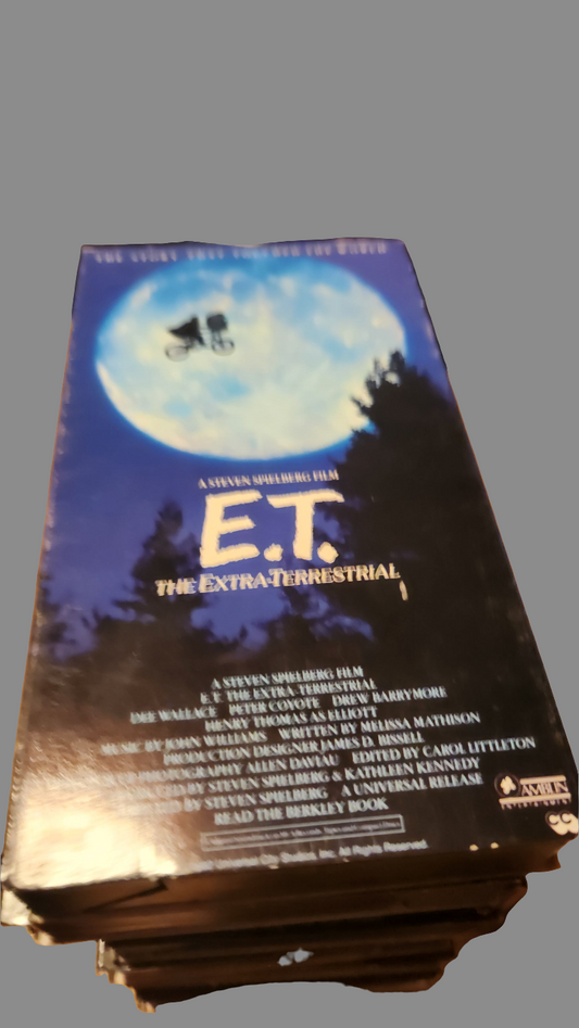 E.T. VHS collectible featuring the iconic movie cover art from the classic film