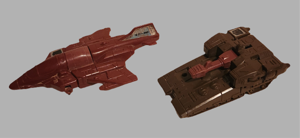 FLYWHEELS DUOCON Transformers toy set featuring a jet and tank with bright colors