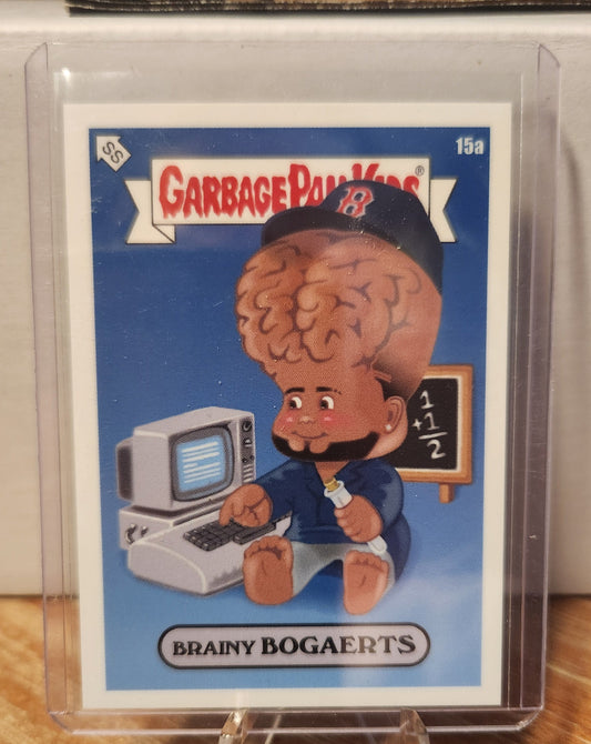 15A Brainy Bogaerts collectible Garbage Pail Kids card featuring a character with a large brain and computer