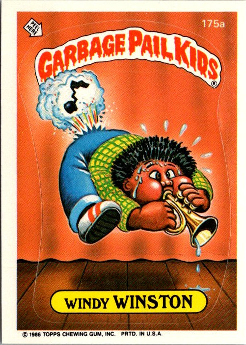 175A WINDY WINSTON - GARBAGE PAIL KIDS card featuring a character playing a trumpet with humorous art