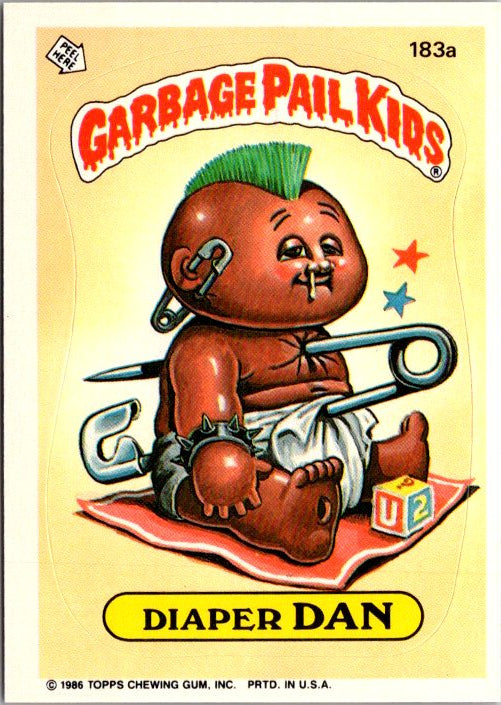 183A DIAPER DAN - GARBAGE PAIL KIDS trading card featuring a character with green hair and safety pins