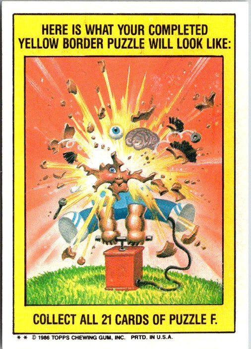 1986 Topps Garbage Pail Kids card featuring 207B MOIST JOYCE with explosion artwork and puzzle details