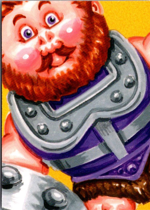 Garbage Pail Kids 5B DEE COY card featuring a bearded character in purple armor from Disasters of the Universe