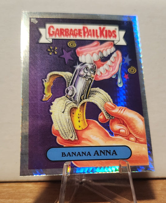 Banana Anna Garbage Pail Kids card featuring a banana with cartoon eyes and colorful background