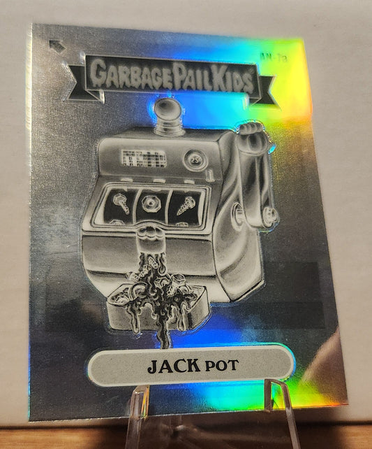Garbage Pail Kids Jack Pot trading card featuring a silver slot machine design