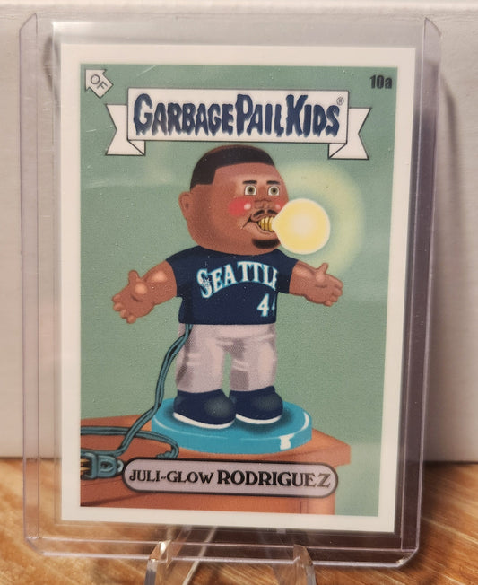 Garbage Pail Kids Juli-Glow Rodriguez card featuring a character with a glowing effect in a Seattle jersey