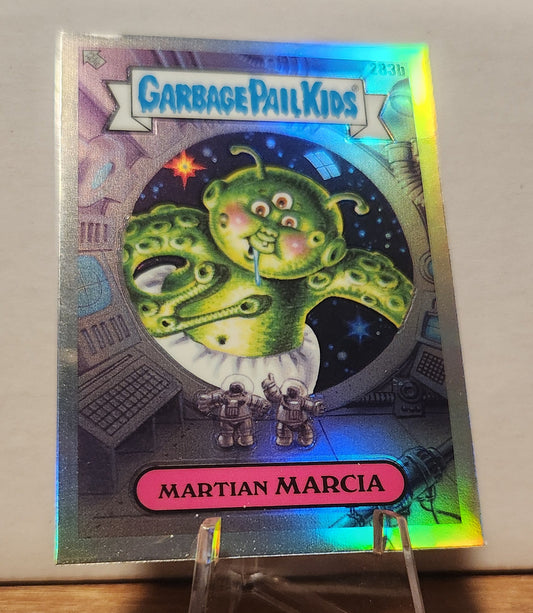 Garbage Pail Kids Martian Marcia refractor card featuring a colorful alien design and space theme
