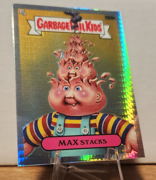 Garbage Pail Kids Max Stacks trading card featuring a colorful holographic design