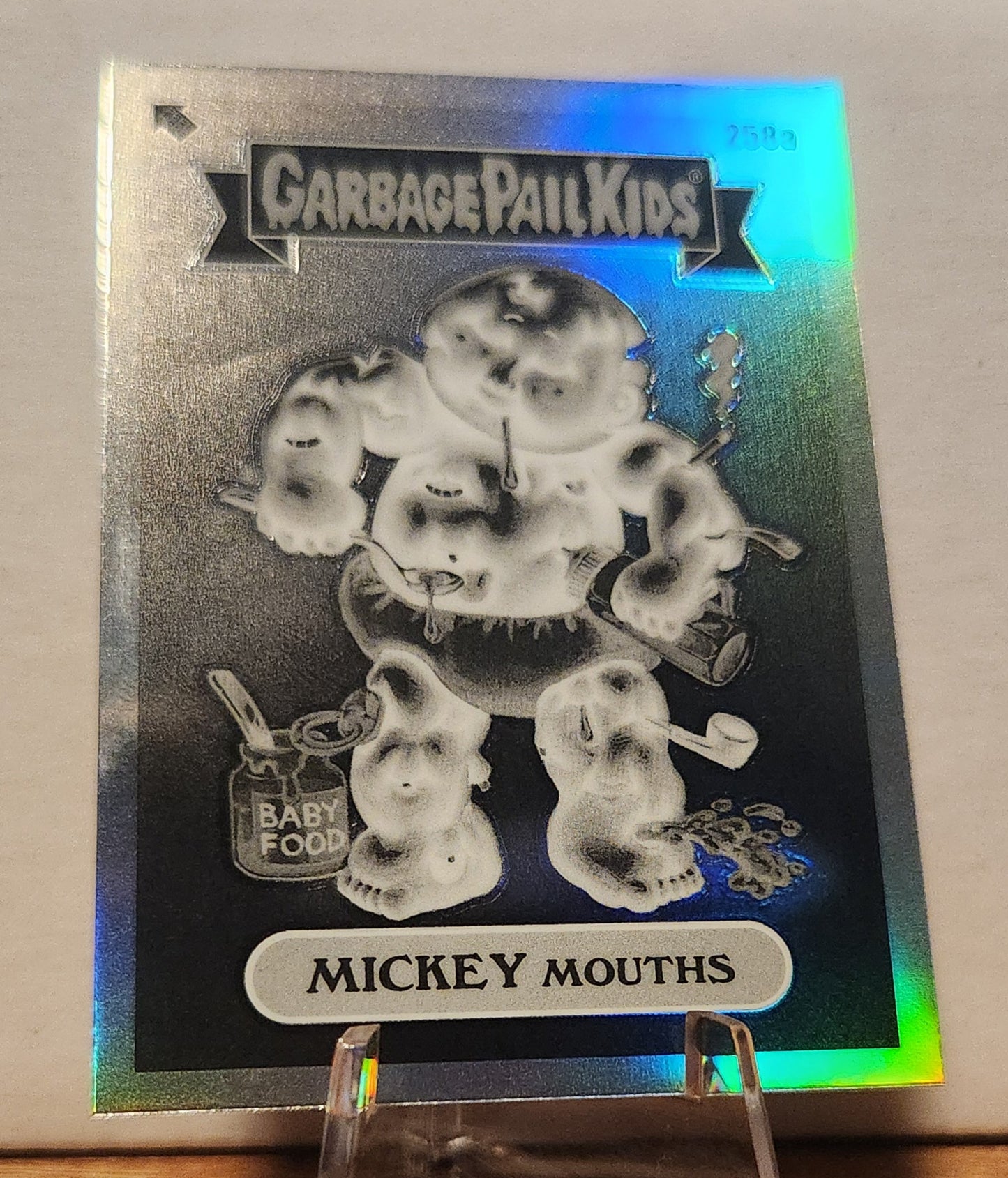 Garbage Pail Kids Mickey Mouths rare card featuring a unique holographic design