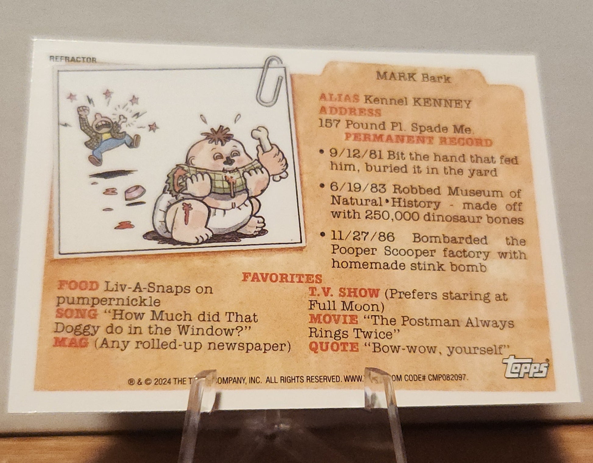 Garbage Pail Kids Pete Seat trading card featuring character details and quirky favorites