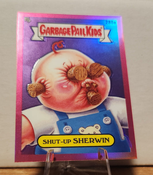 Garbage Pail Kids Shut-Up Sherwin trading card featuring a cartoon baby with funny exaggerated features