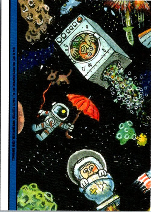 Garbage Pail Kids Snake Drake card featuring whimsical space scene with astronauts and fun illustrations