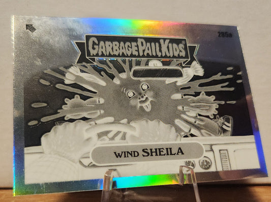 Wind Sheila Negative Refractor card from Garbage Pail Kids by Topps with holographic effects