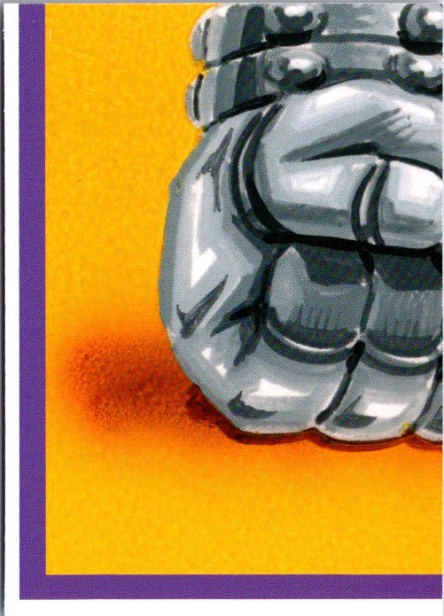 Close-up of Disasters of the Universe Gilled Gil trading card showing detailed metallic glove artwork
