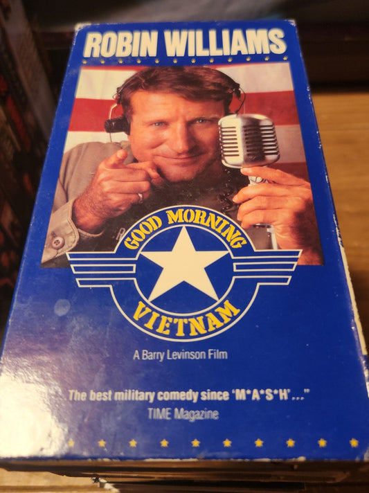 Good Morning Vietnam VHS tape by Lawrence's Collectibles featuring Robin Williams in military comedy film