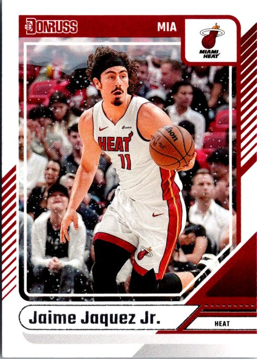 Jaime Jaquez Jr. basketball card featuring the Miami Heat player in action on the court
