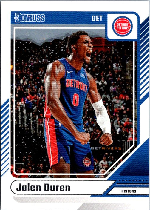 Jalen Duren trading card from Donruss Panini featuring the Pistons player celebrating