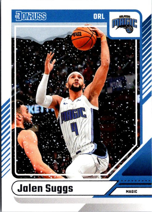 Jalen Suggs trading card featuring him in action for the Orlando Magic with a basketball