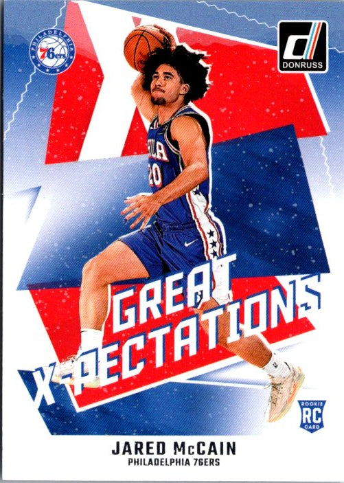 Jared McCain rookie card featuring the player in action for the Philadelphia 76ers
