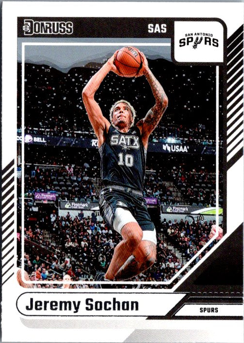 Jeremy Sochan trading card featuring the San Antonio Spurs player in action on the court