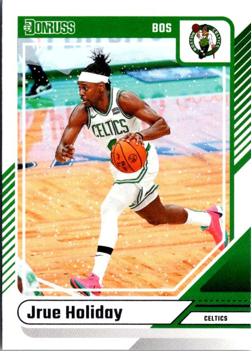 Jrue Holiday basketball card featuring Boston Celtics player in action on the court