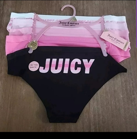 Juicy Couture bikini panties pack featuring colorful designs and fun prints, ideal for stylish comfort