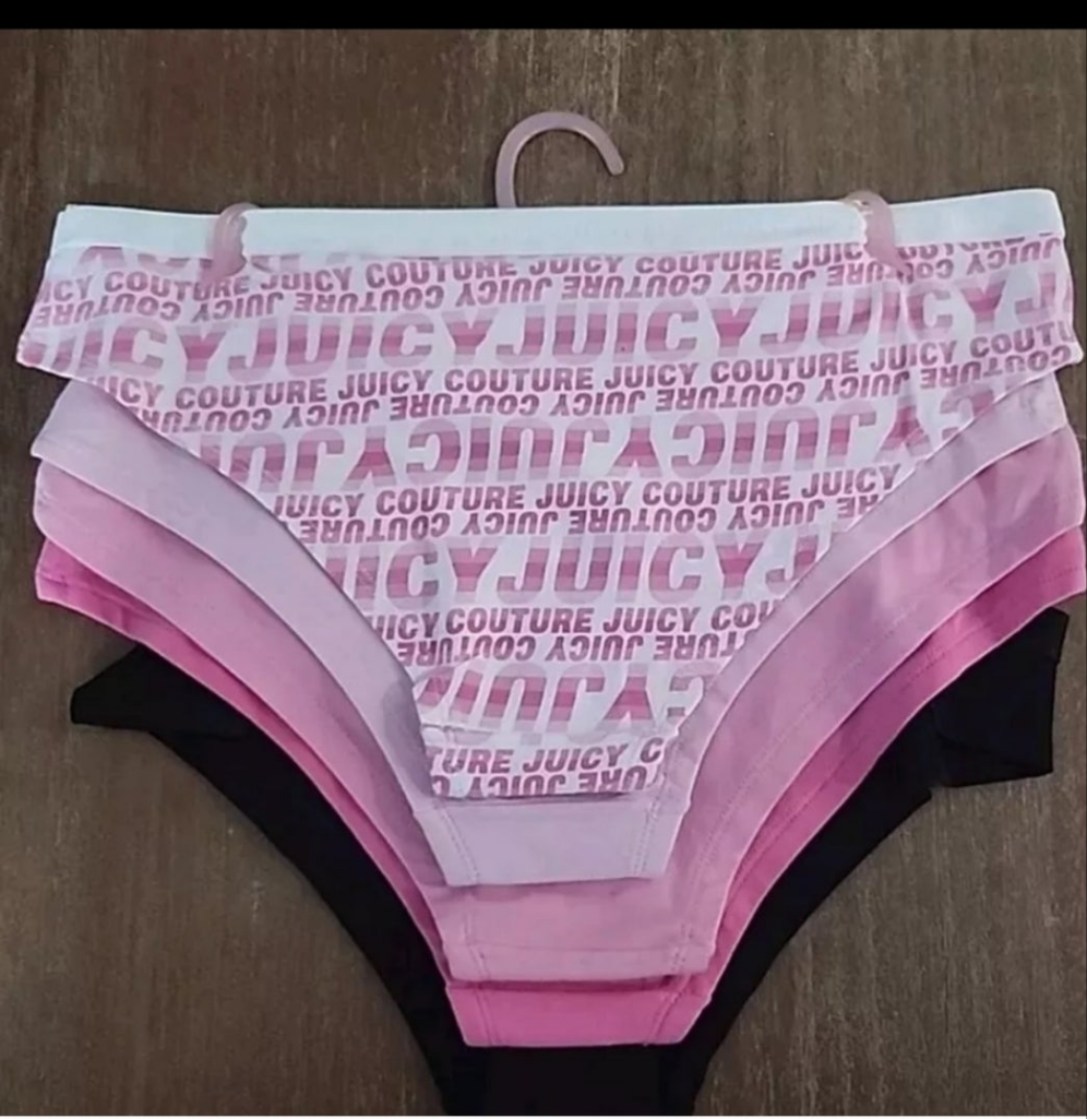 Juicy Couture bikini panties pack in pink and black featuring stylish logo designs