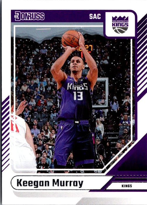 Keegan Murray rookie card from Donruss Panini featuring him in a Sacramento Kings jersey