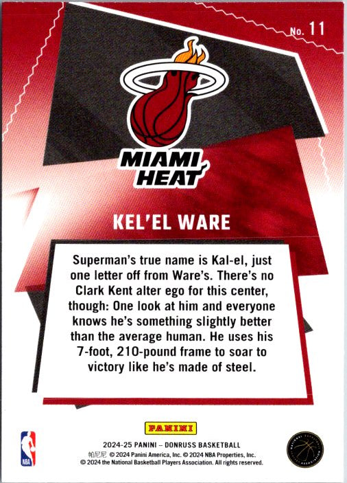 Kel'el Ware trading card featuring Miami Heat design and player statistics on the back