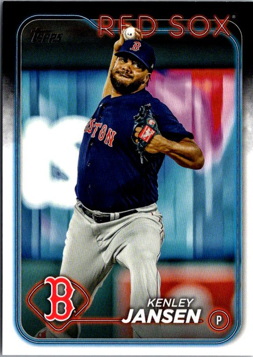 Topps Kenley Jansen trading card featuring the pitcher in Red Sox uniform with action shot