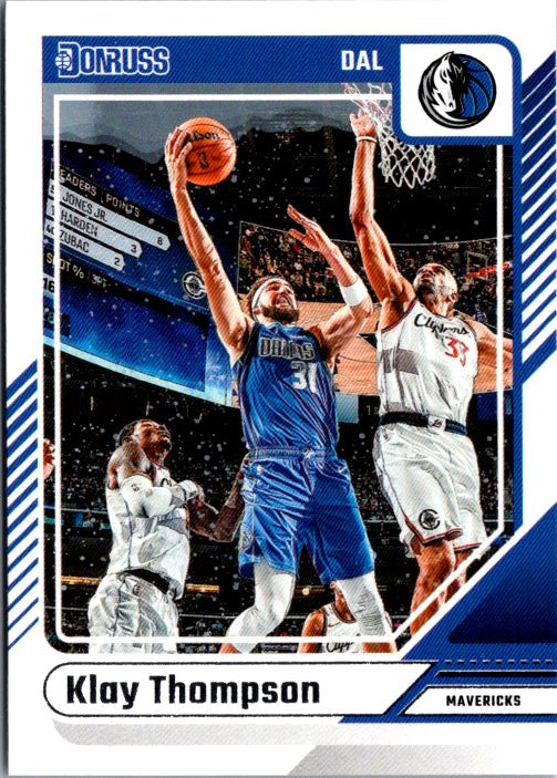Klay Thompson trading card featuring him in action during an exciting basketball game