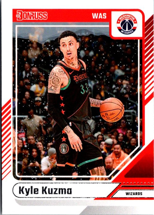 Kyle Kuzma trading card from DONRUSS PANINI featuring the player in a dynamic action pose