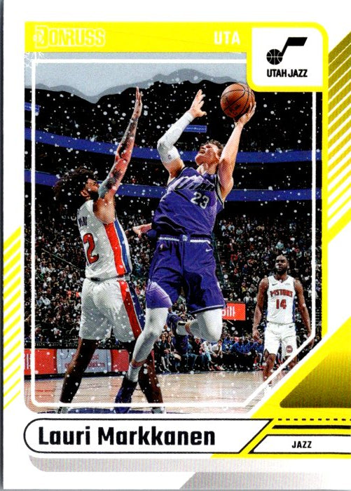 Lauri Markkanen trading card from Donruss Panini featuring action shot with Utah Jazz uniform