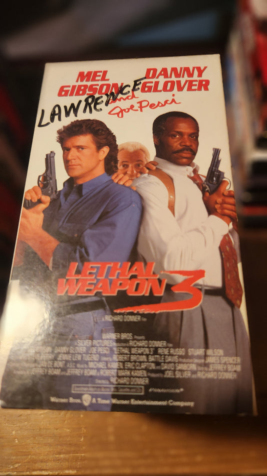 Lethal Weapon 3 VHS collectible from Lawrence's Collectibles featuring Mel Gibson and Danny Glover on the cover