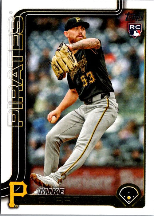 Topps baseball card featuring Mike Burrows rookie card pitching for the Pittsburgh Pirates