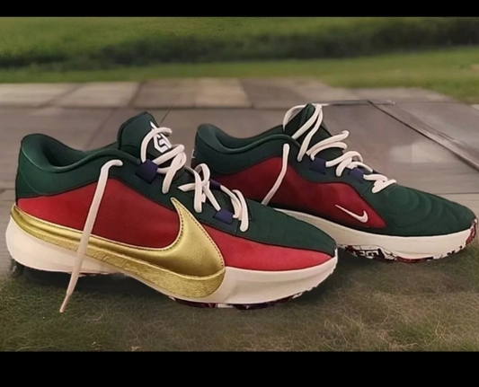 Nike Zoom Freak 5 green red sneakers featuring vibrant colorway and sleek design for stylish athletes