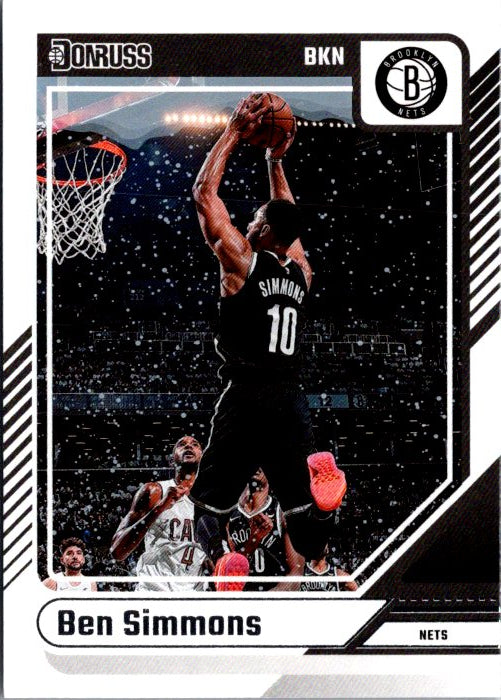 Ben Simmons trading card featuring him dunking during a game for the Brooklyn Nets