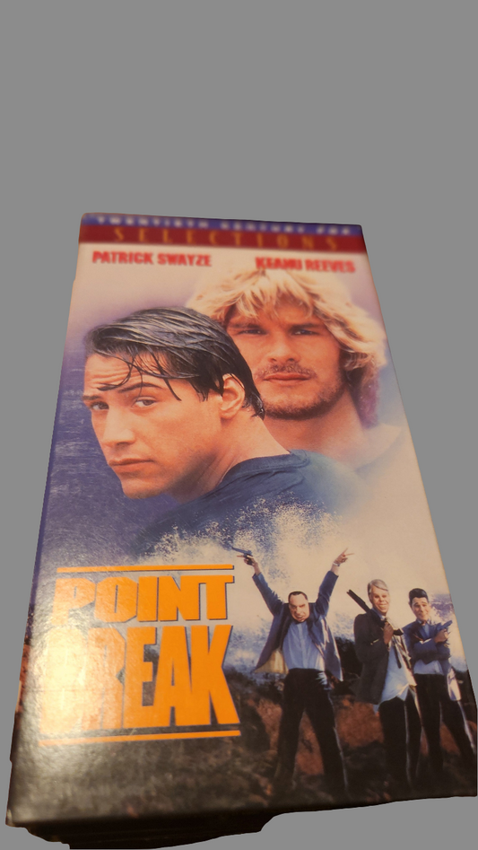 Point Break VHS collectible featuring Patrick Swayze and Keanu Reeves on the cover