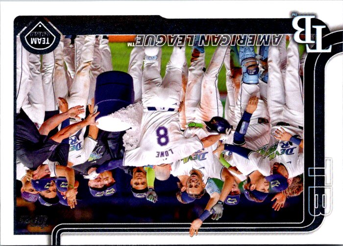 Topps Tampa Bay Rays trading card featuring players celebrating a team victory on the field