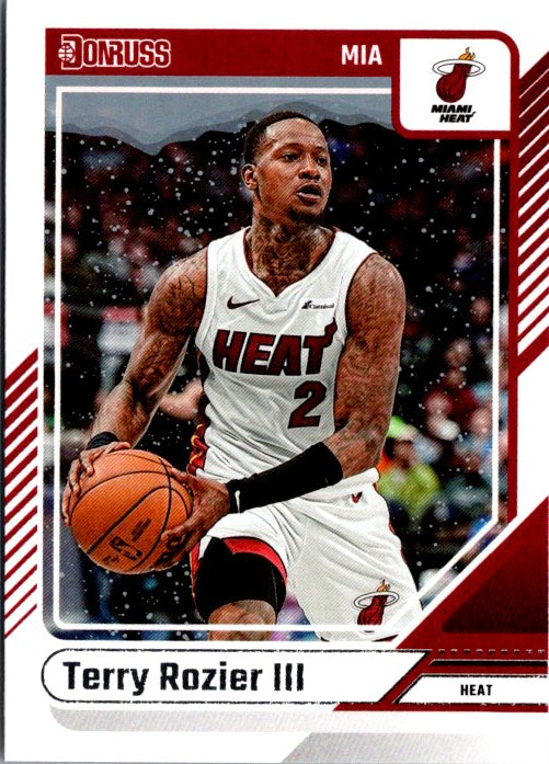 Terry Rozier III trading card featuring him in Miami Heat uniform with basketball action pose